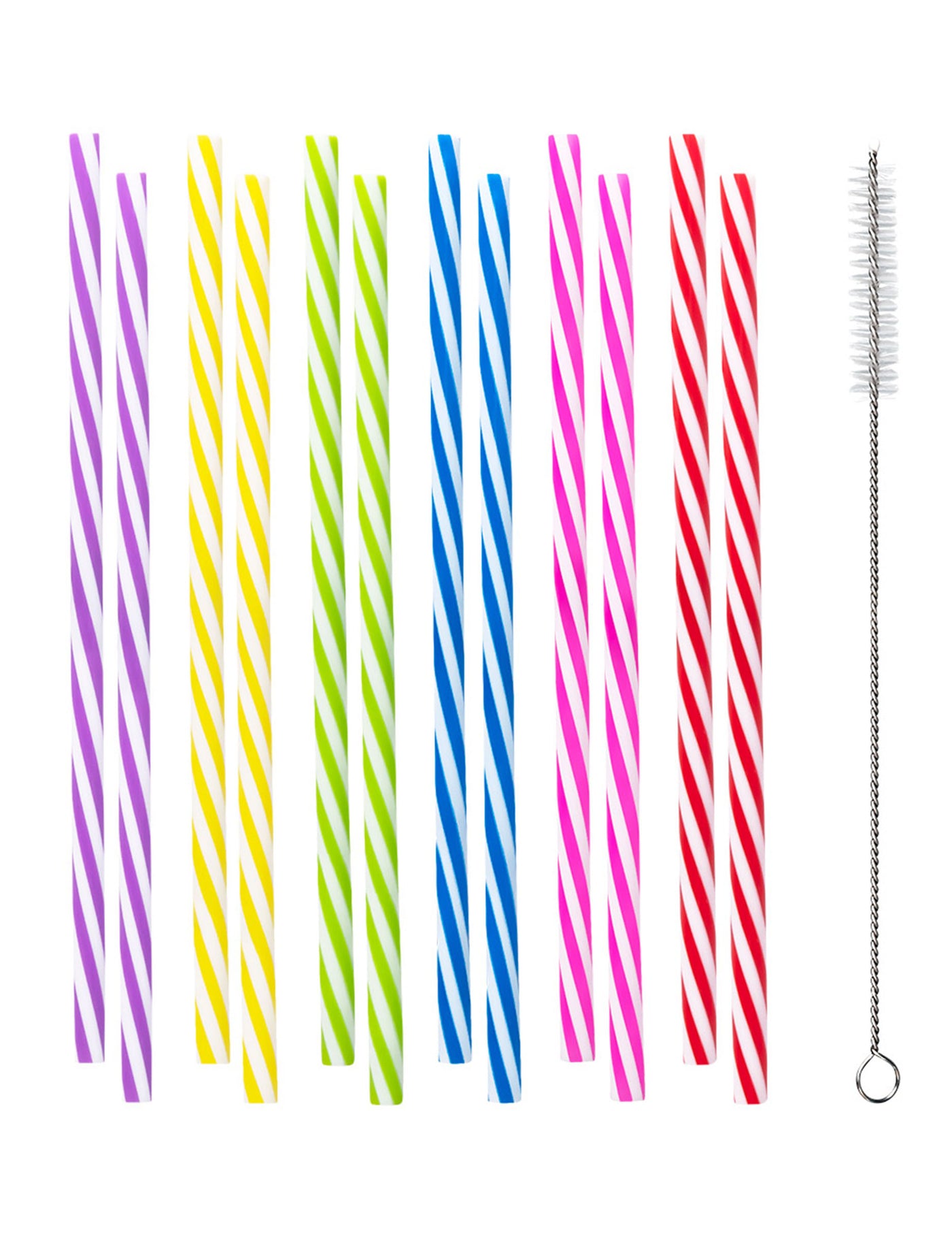12 Pailles colorées en plastique réutilisable 21 cm