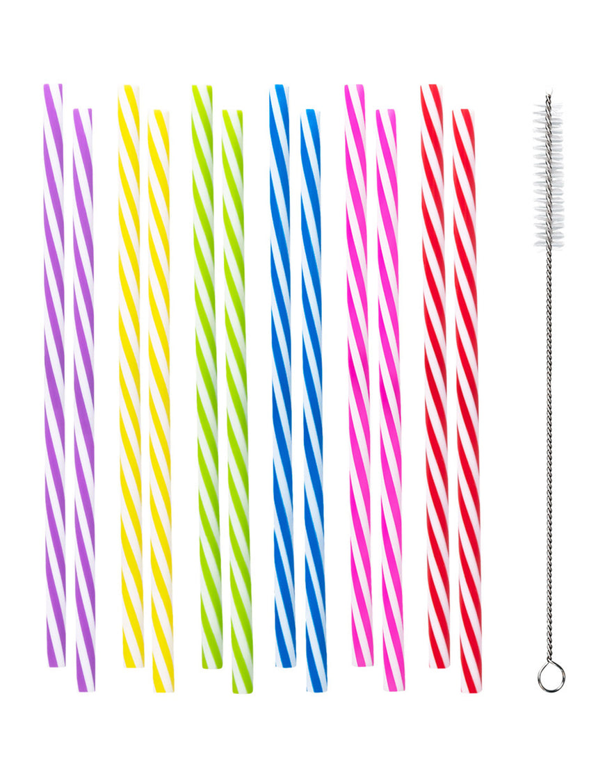 12 Pailles colorées en plastique réutilisable 21 cm