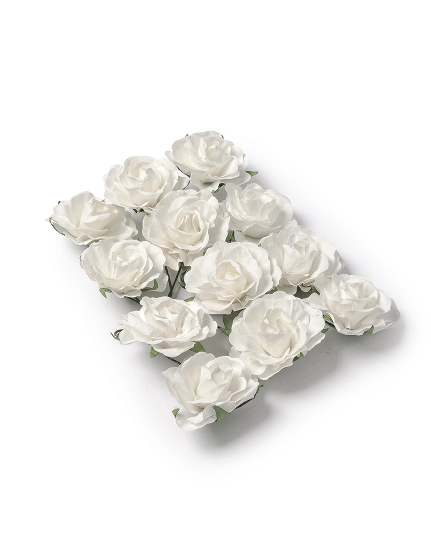 12 roses à piquer blanches en papier 3,5 cm