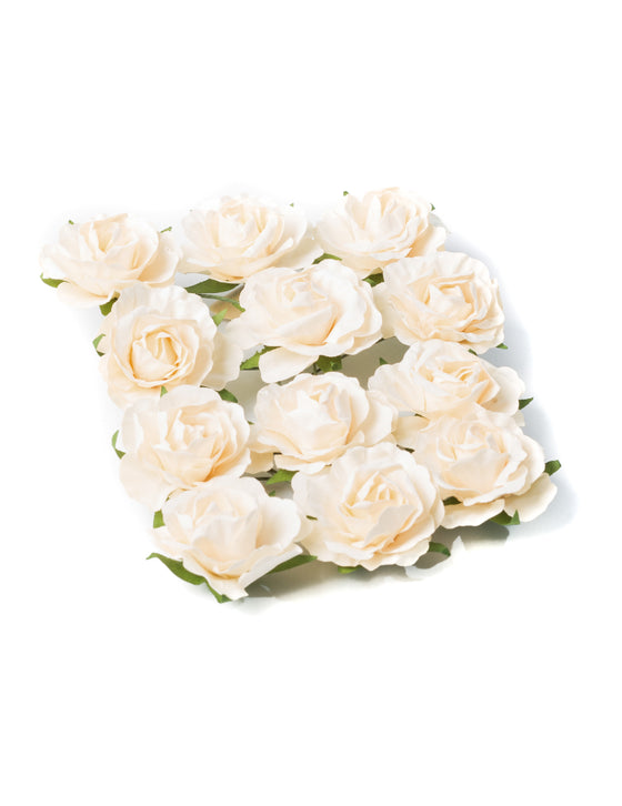 12 roses à piquer ivoire 3,5 cm sur tige souple