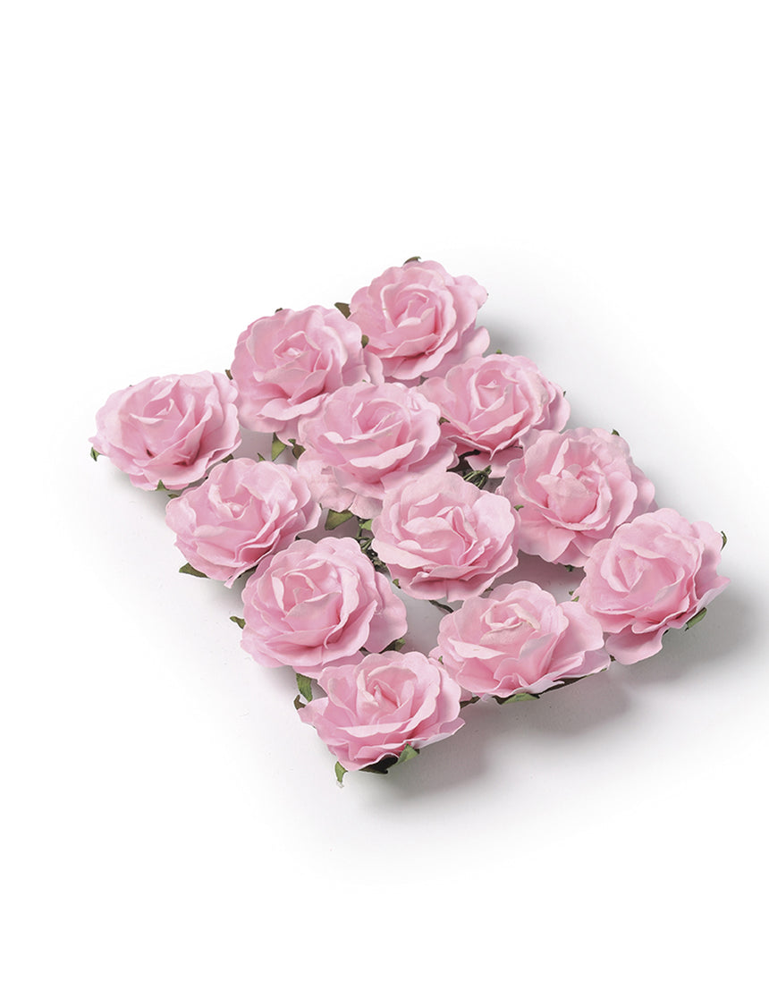 12 roses à piquer rose clair 3,5 cm