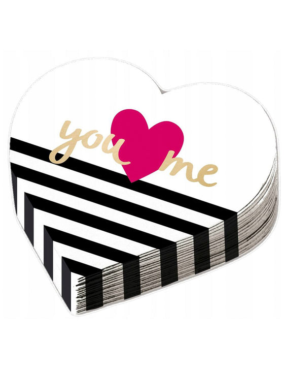 12 serviettes en papier forme coeur 32 cm you & me