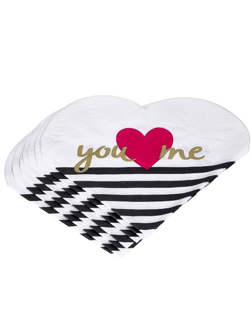 12 serviettes en papier forme coeur 32 cm you & me