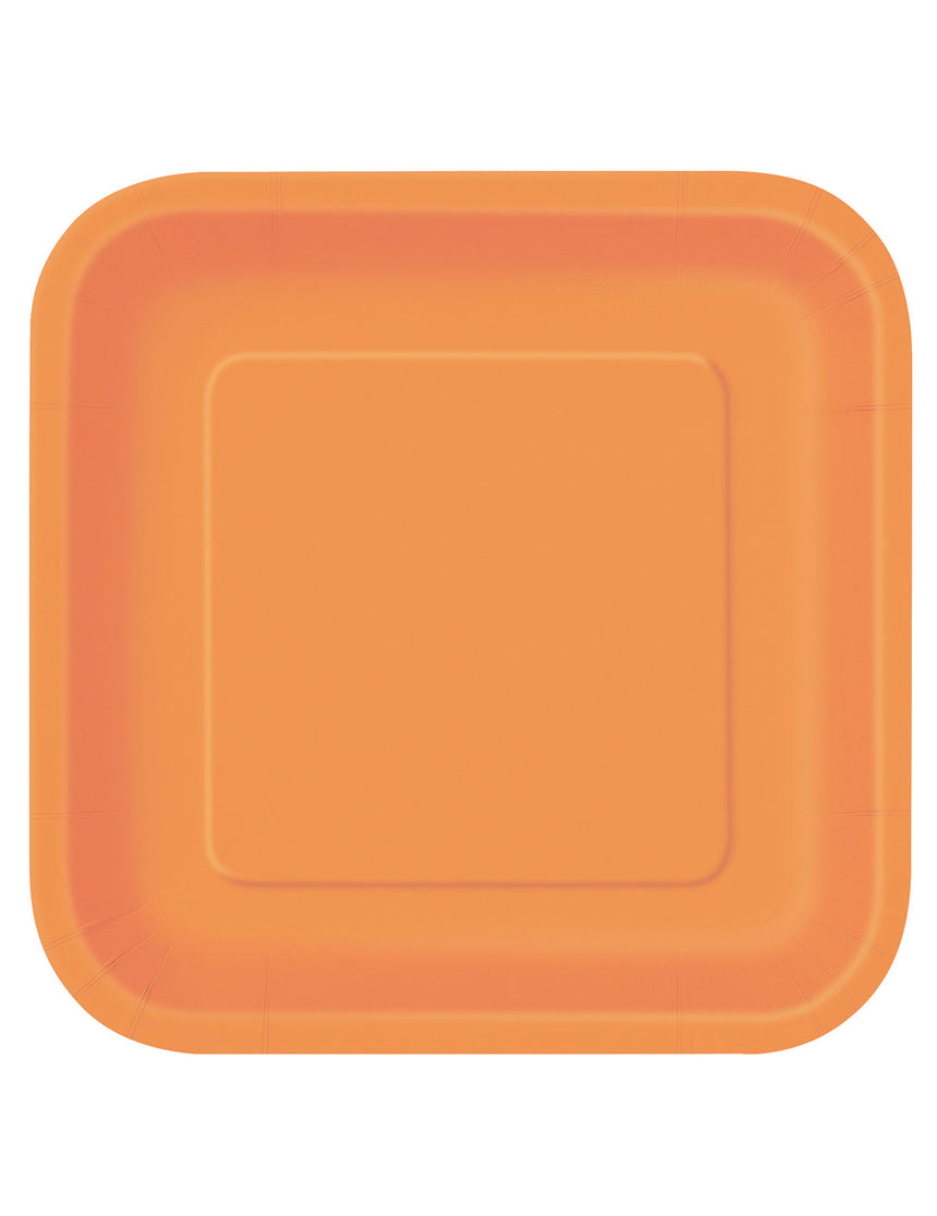 14 Assiettes carrées en carton oranges 22 cm