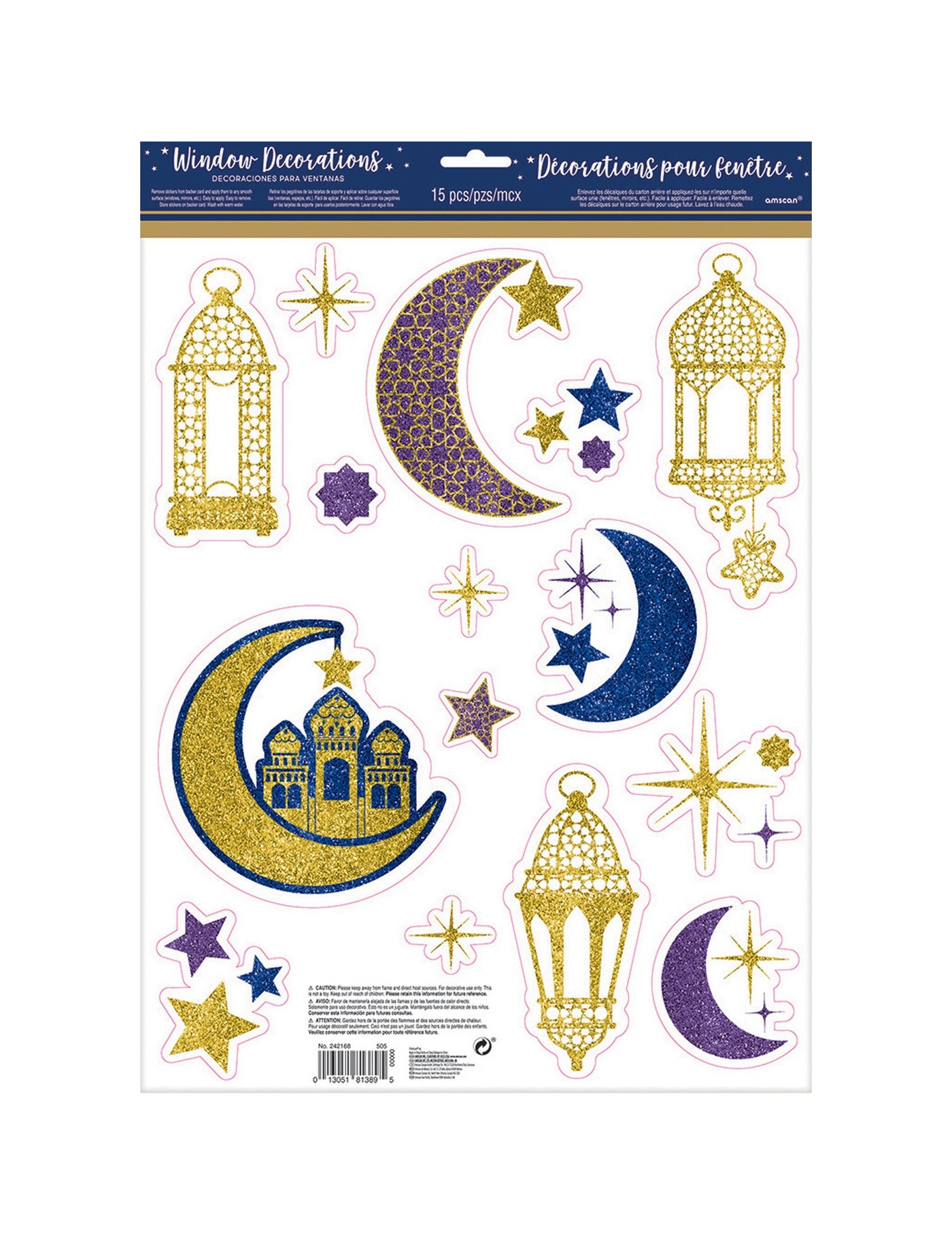 15 décorations pailletées pour fenêtre eid mubarak 43 x 30 cm réutilisables
