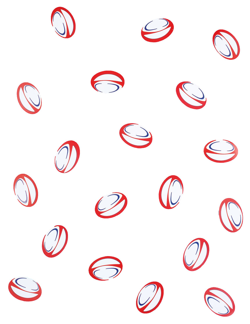 150 confettis de table ballons de rugby rouge et bleu en papier