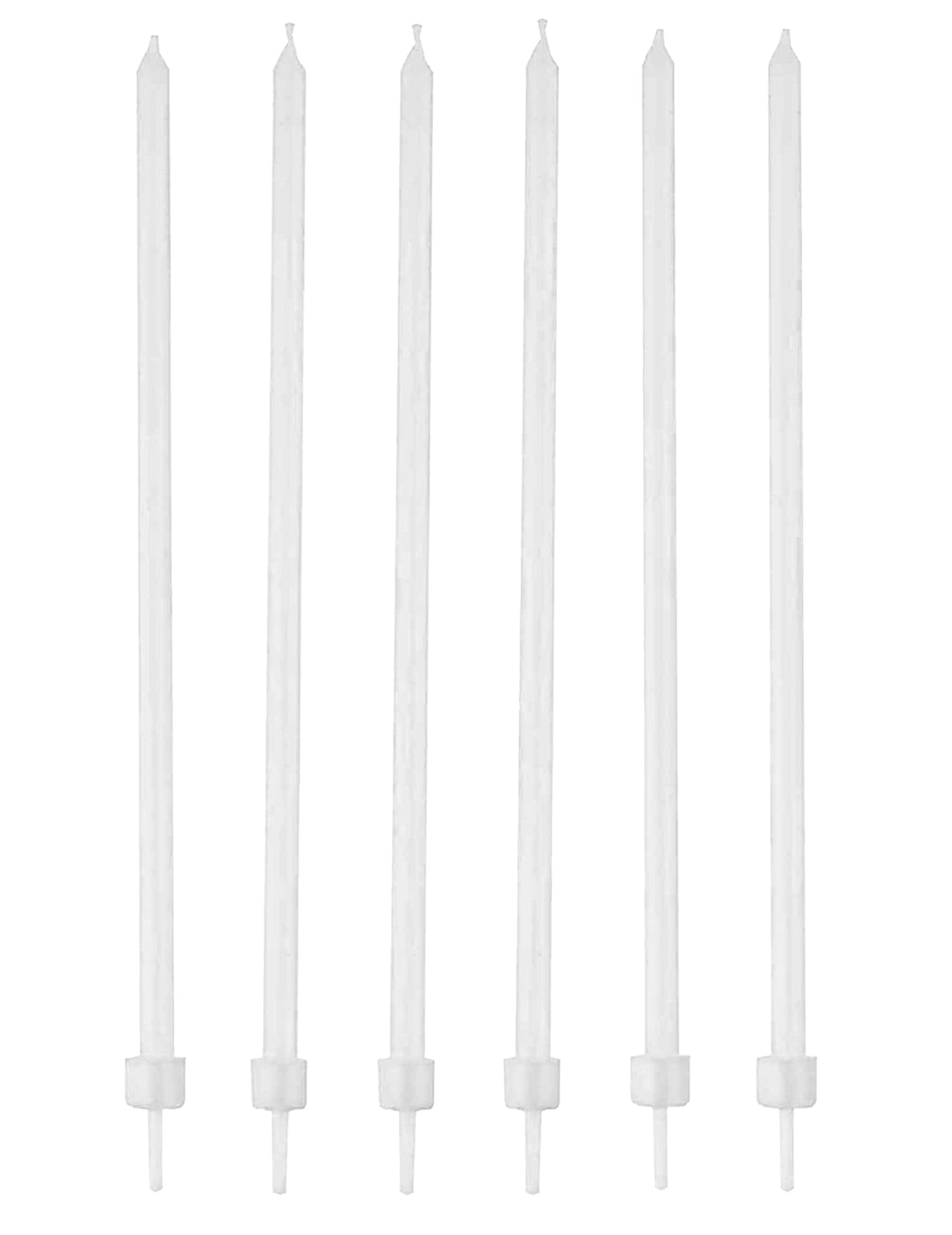 16 Bougies blanches fines avec bobèches 12 cm
