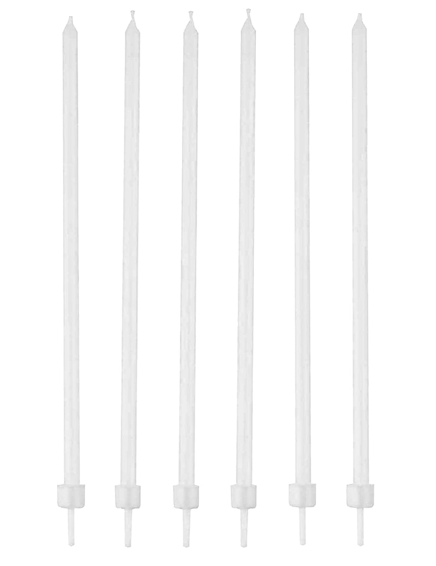 16 Bougies blanches fines avec bobèches 12 cm