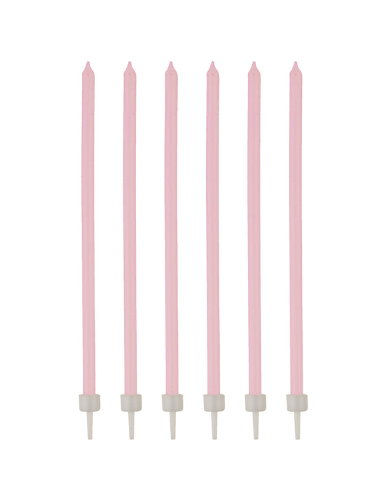 16 Bougies fines rose pâle avec bobèches 12 cm
