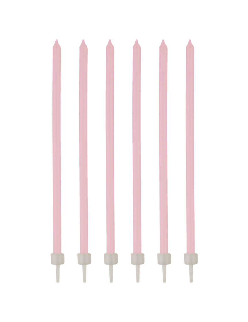 16 Bougies fines rose pâle avec bobèches 12 cm