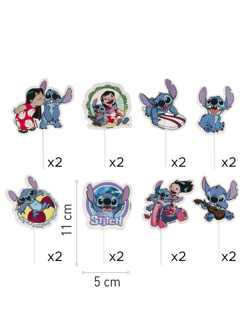 16 Cake Toppers en papier Stitch