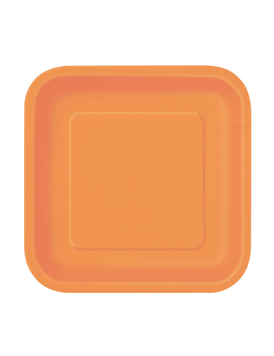 16 Petites assiettes carrées en carton oranges 18 cm