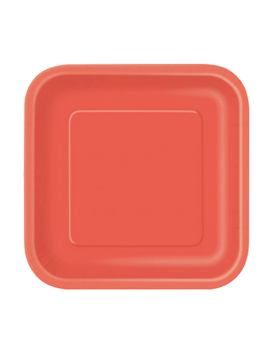 16 Petites assiettes carrées en carton rouge clair 18 cm