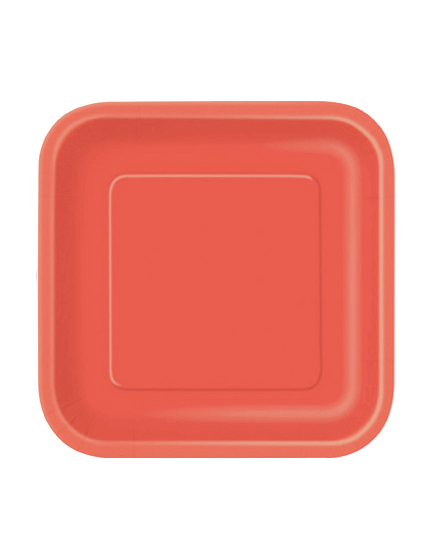 16 Petites assiettes carrées en carton rouge clair 18 cm