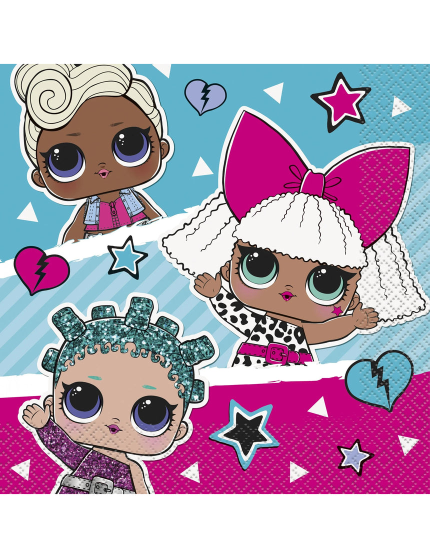 16 Petites serviettes en papier LOL Surprise 25 x 25 cm