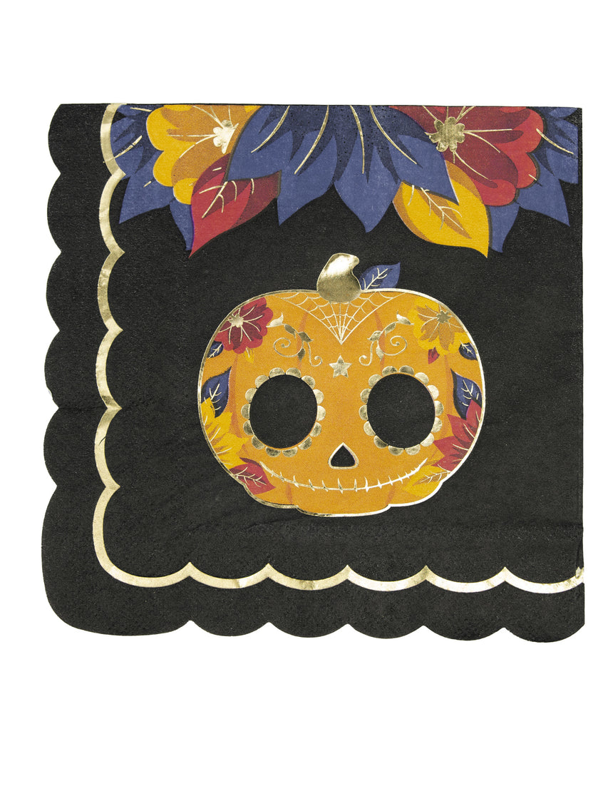 16 Serviettes festonnées en papier Dia de los muertos 33 x 33 cm