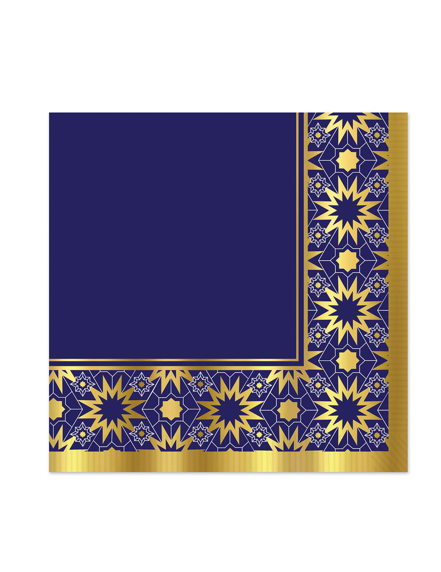 16 serviettes en papier Aïd Mubarak bleues et or 33 x 33 cm décoration orientale