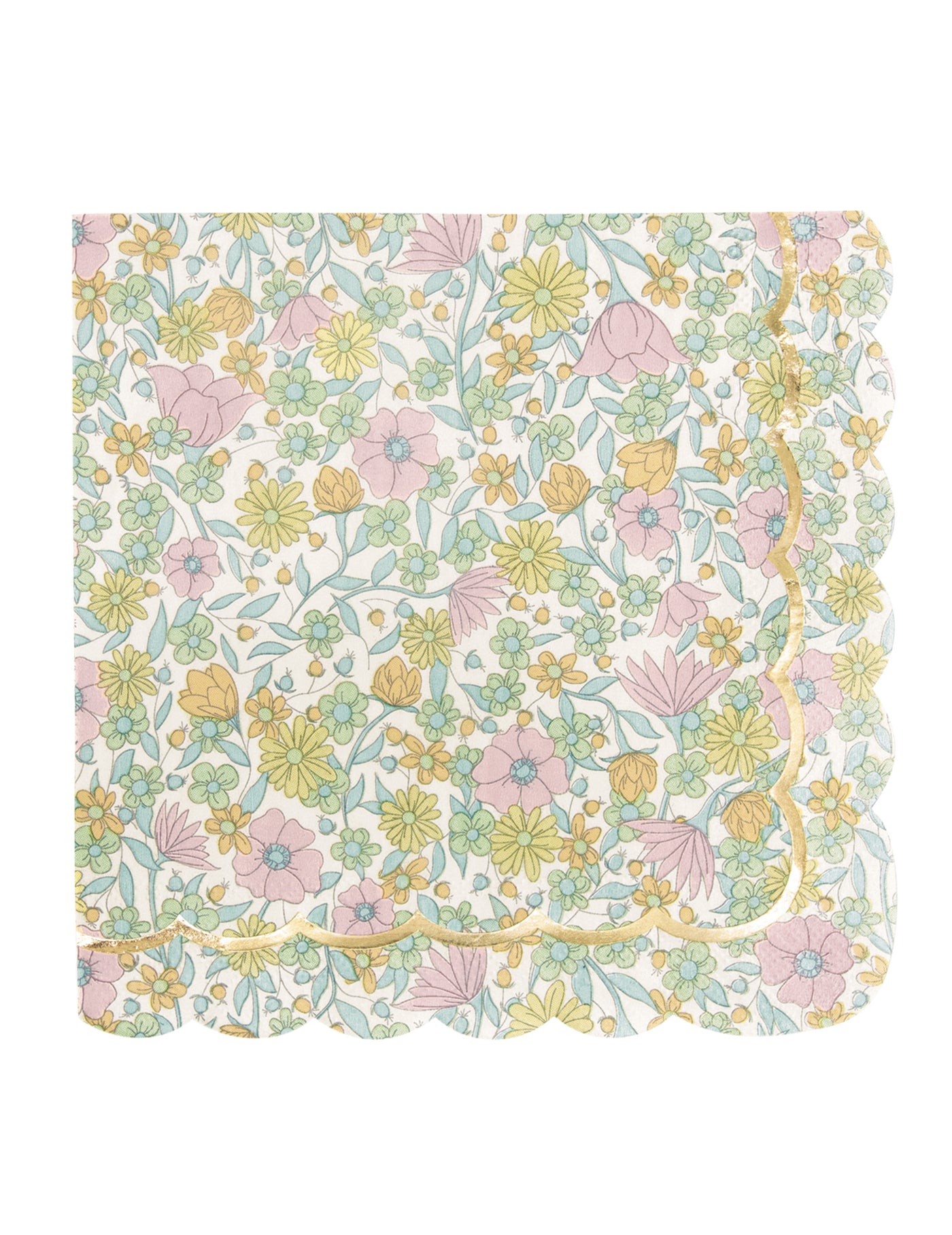 16 Serviettes festonnées en papier shabby or 33 x 33 cm à fleurs