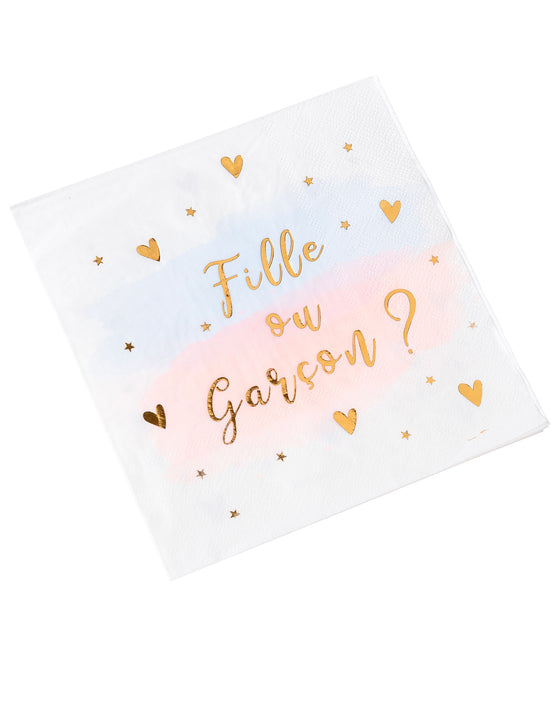 16 serviettes en papier fille ou garçon rose bleu et or 33 x 33 cm baby shower