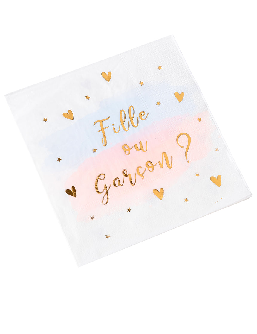 16 serviettes en papier fille ou garçon rose bleu et or 33 x 33 cm baby shower