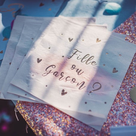 16 serviettes en papier fille ou garçon rose bleu et or 33 x 33 cm baby shower