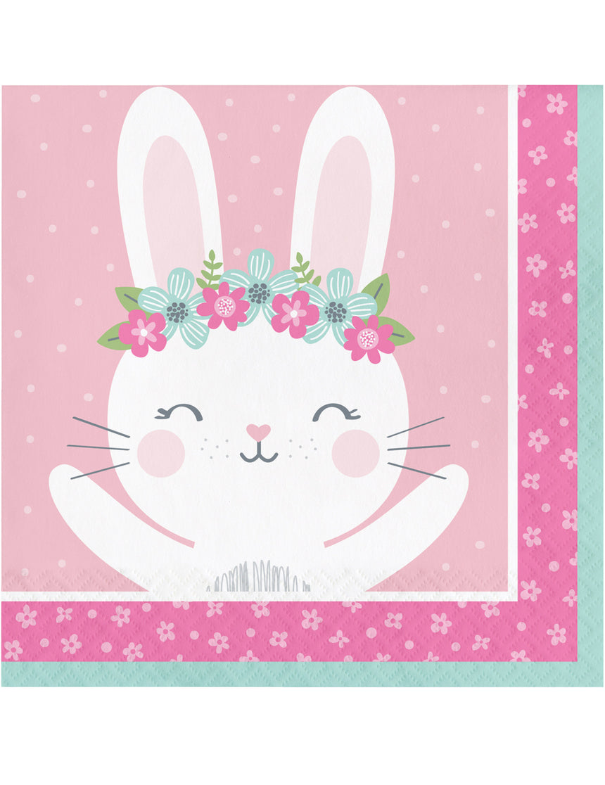 16 serviettes en papier petit lapin roses pour anniversaire 33 x 33 cm