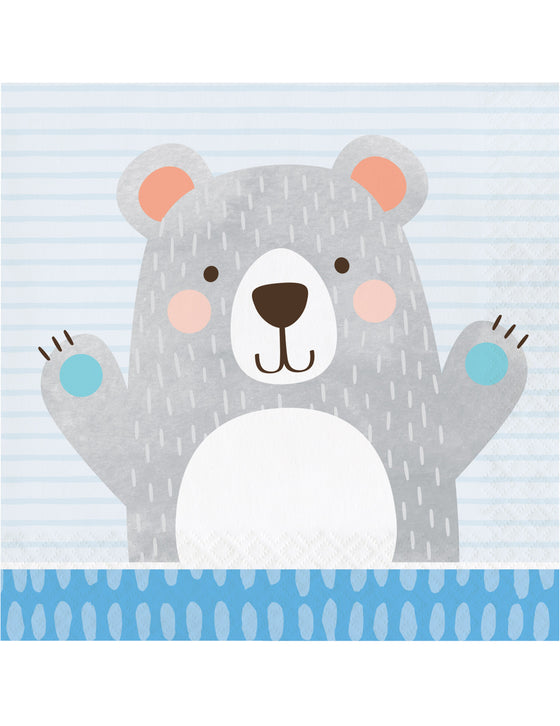 16 serviettes en papier petit ours gris 33 x 33 cm pour baby shower