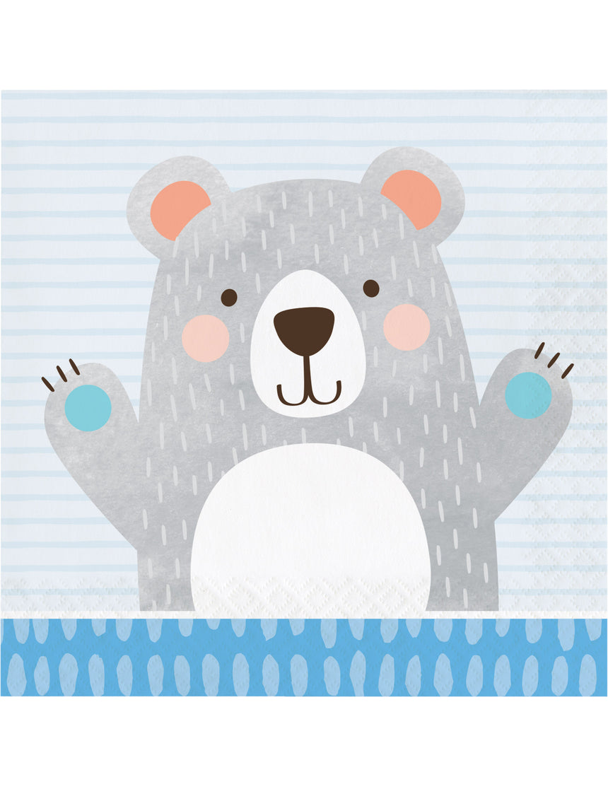 16 serviettes en papier petit ours gris 33 x 33 cm pour baby shower