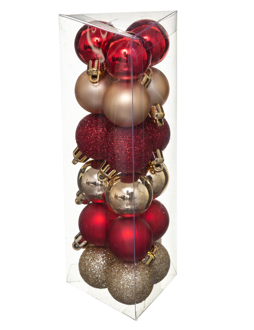 18 mini boules de noël rouge et or 3 cm pailletées