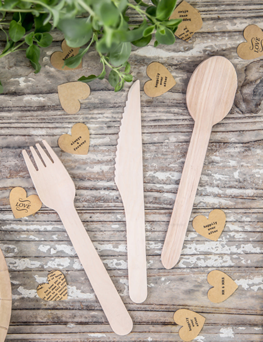 18 couverts en bois 16 cm assortis naturels
