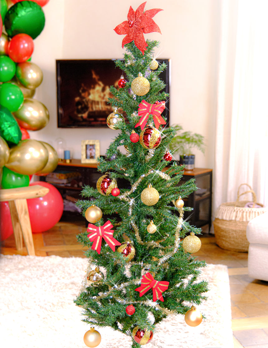 18 mini boules de noël rouge et or 3 cm pailletées