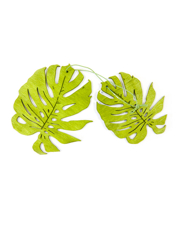 2 Feuilles tropicales en bois vertes 11 cm