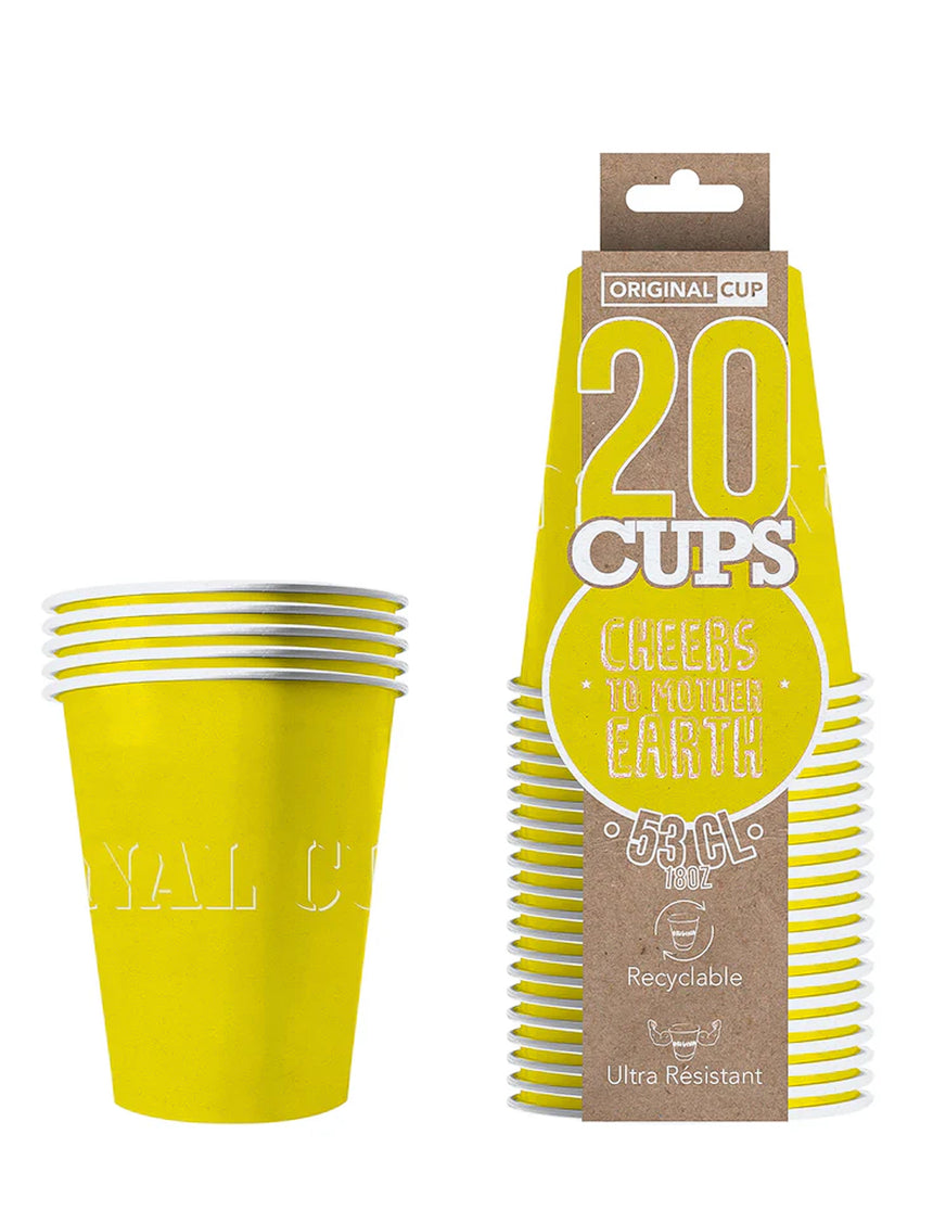 20 Gobelets américains carton recyclable jaunes 53 cl