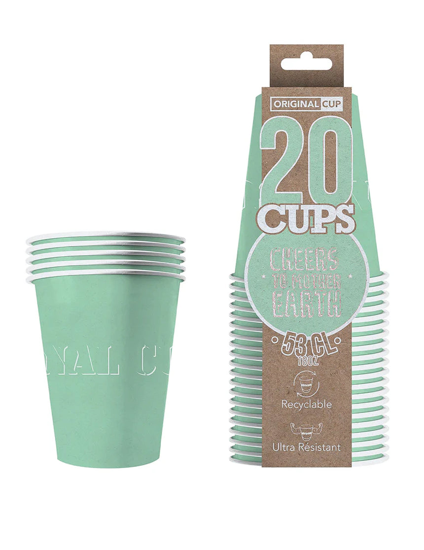 20 Gobelets américains carton recyclable menthe 53 cl