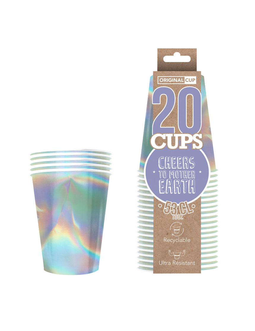 20 Gobelets américains carton recyclable rainbow iridescent 53 cl