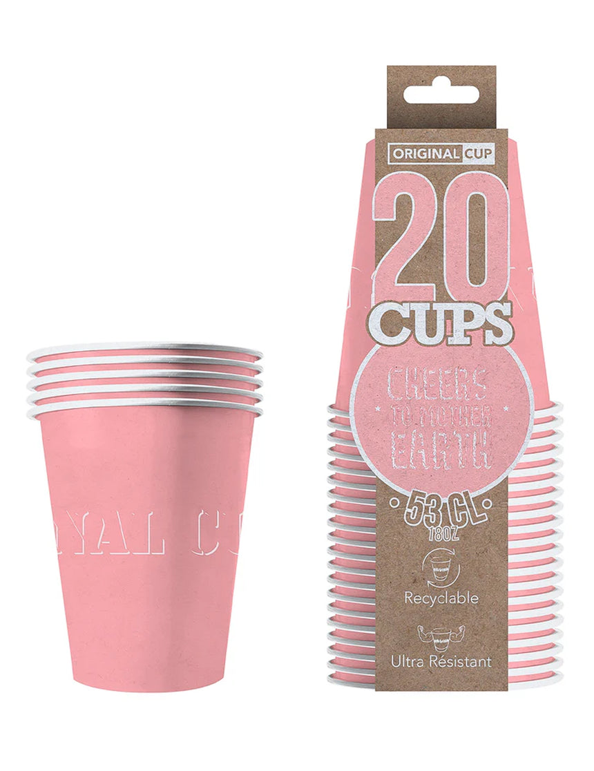 20 Gobelets américains carton recyclable rose pastel 53 cl