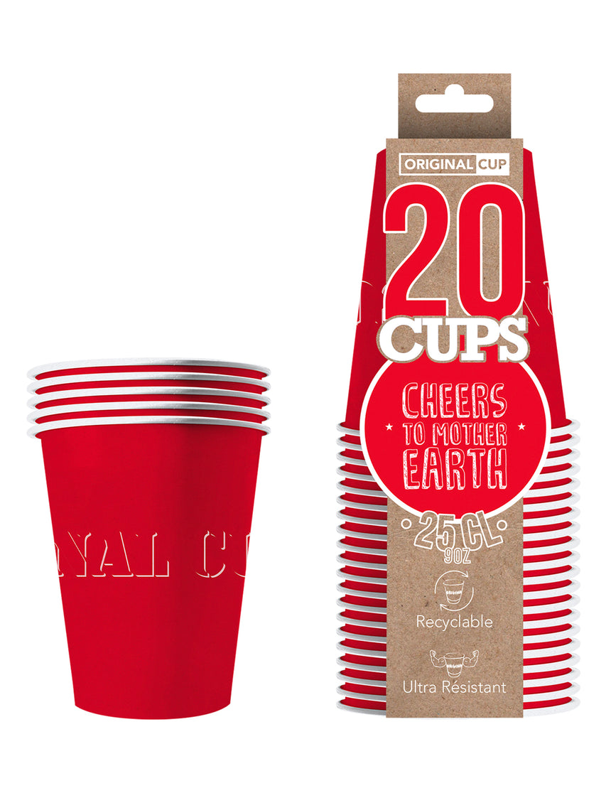 20 Gobelets américains carton recyclable rouges 25 cl