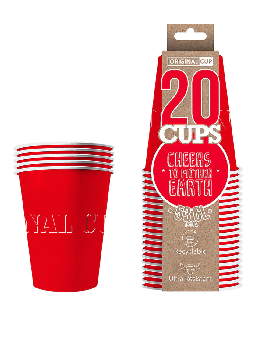 20 Gobelets américains carton recyclable rouges 53cl