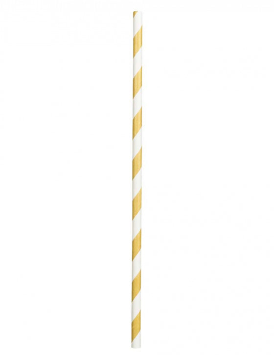 20 Pailles en carton rayées dorées 20 cm