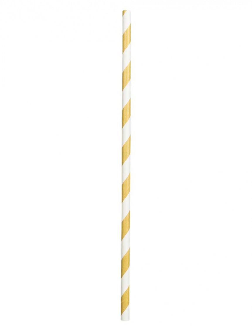 20 Pailles en carton rayées dorées 20 cm
