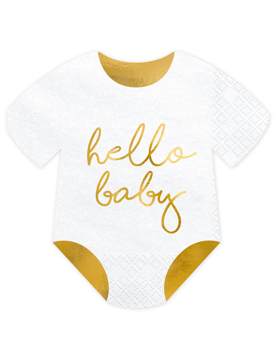 20 serviettes en papier body hello baby blanc et doré 16 x 16 cm