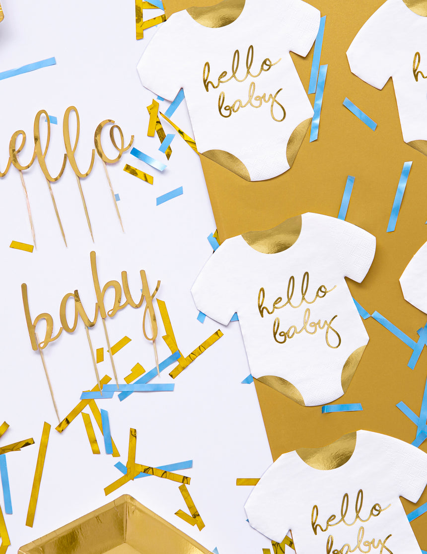 20 serviettes en papier body hello baby blanc et doré 16 x 16 cm