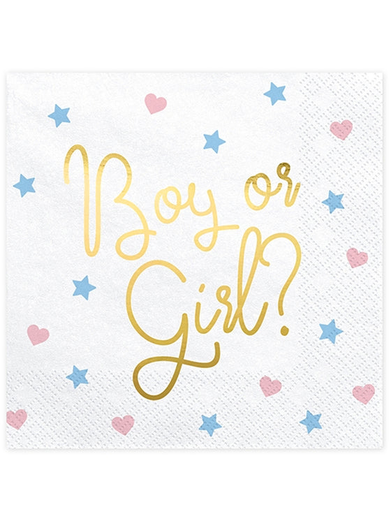 20 serviettes en papier boy or girl blanches 33 x 33 cm pour baby shower