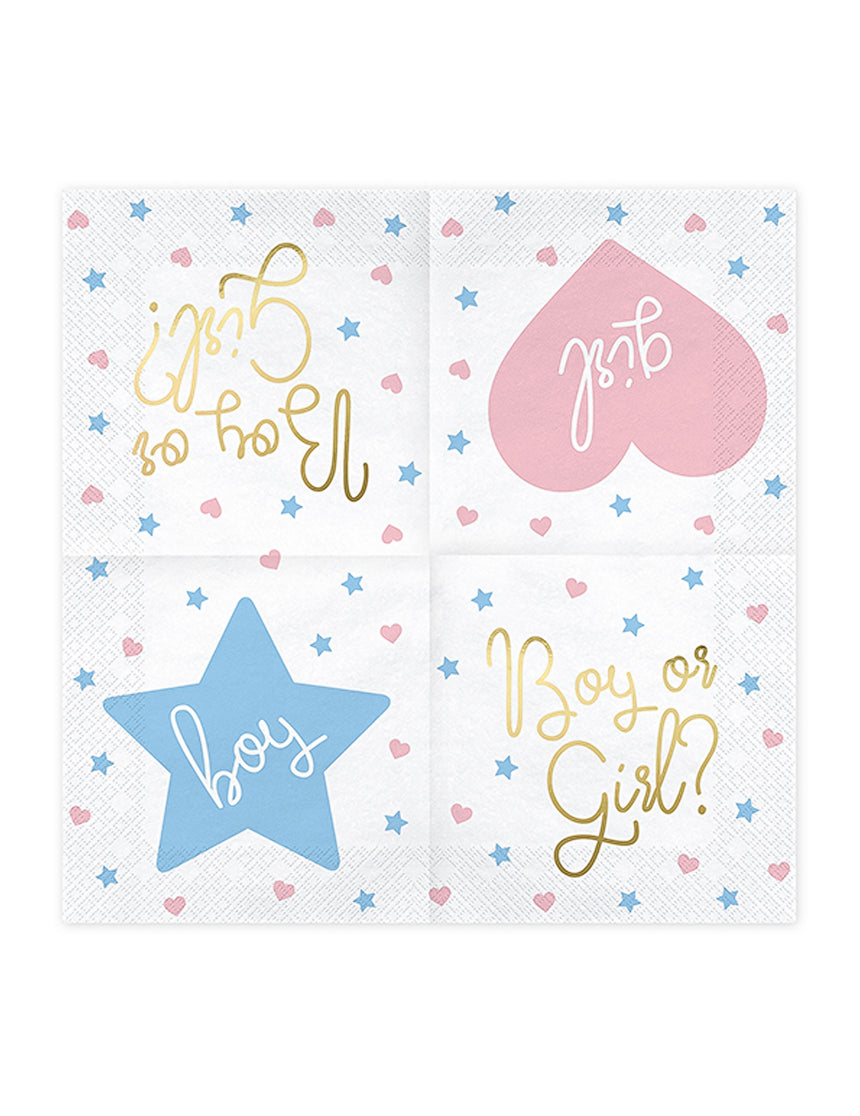 20 serviettes en papier boy or girl blanches 33 x 33 cm pour baby shower