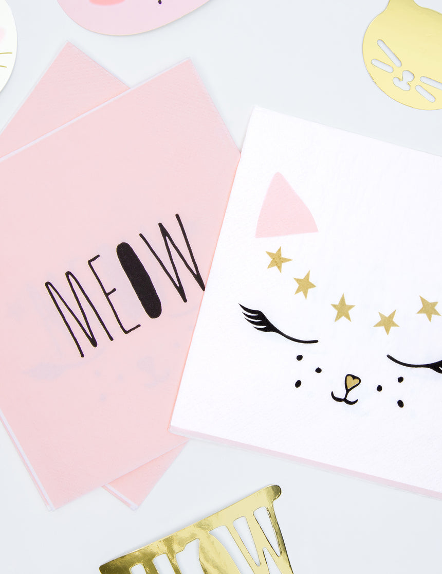 20 Serviettes en papier chaton blanc 33 x 33 cm