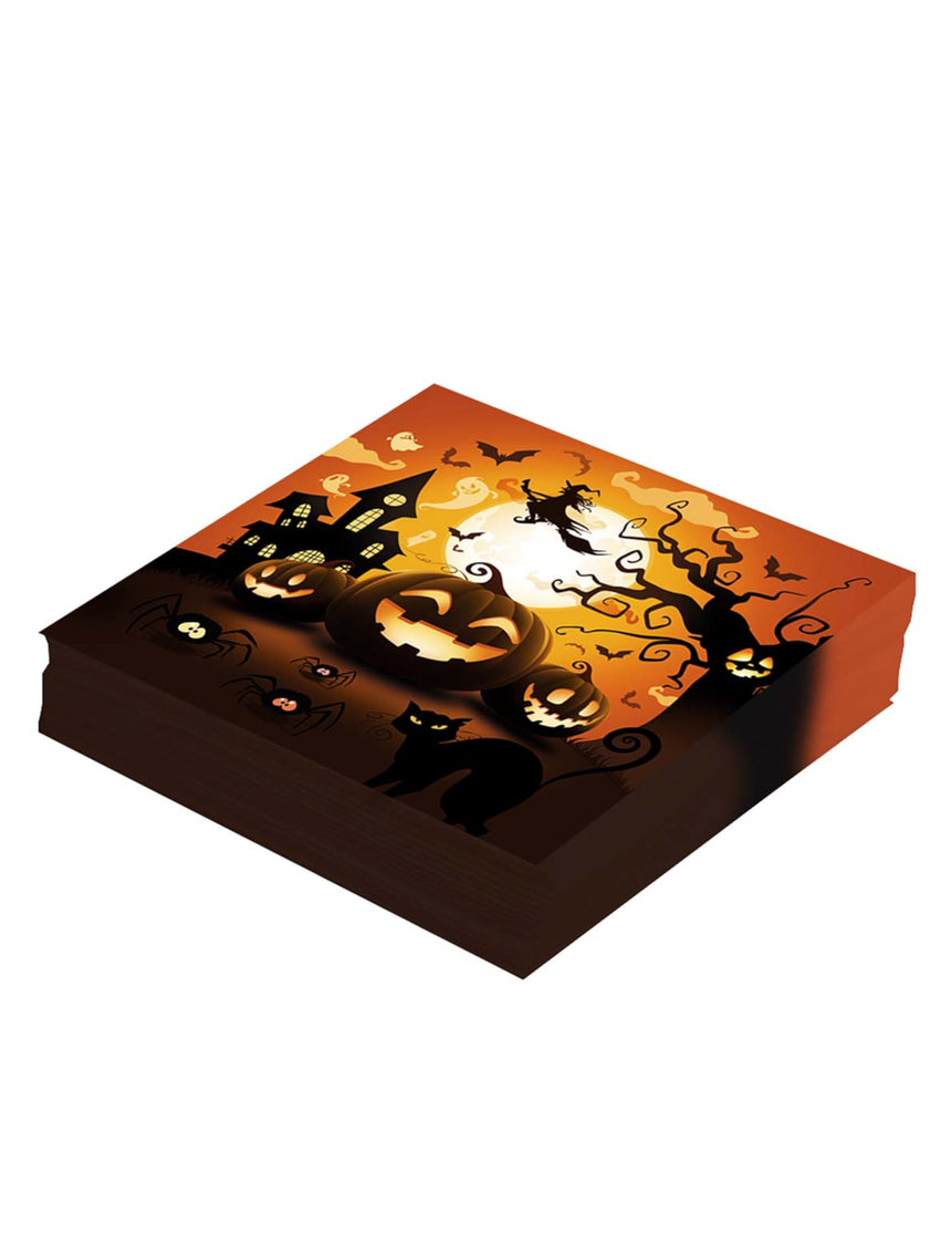 12 Serviettes en papier citrouille d'Halloween 33 x 33 cm