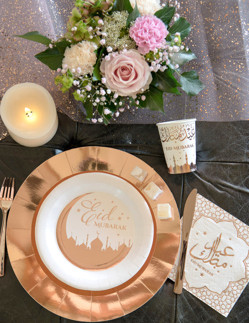 20 serviettes en papier eid mubarak rose gold 16,5 x 16,5 cm pour l'aïd