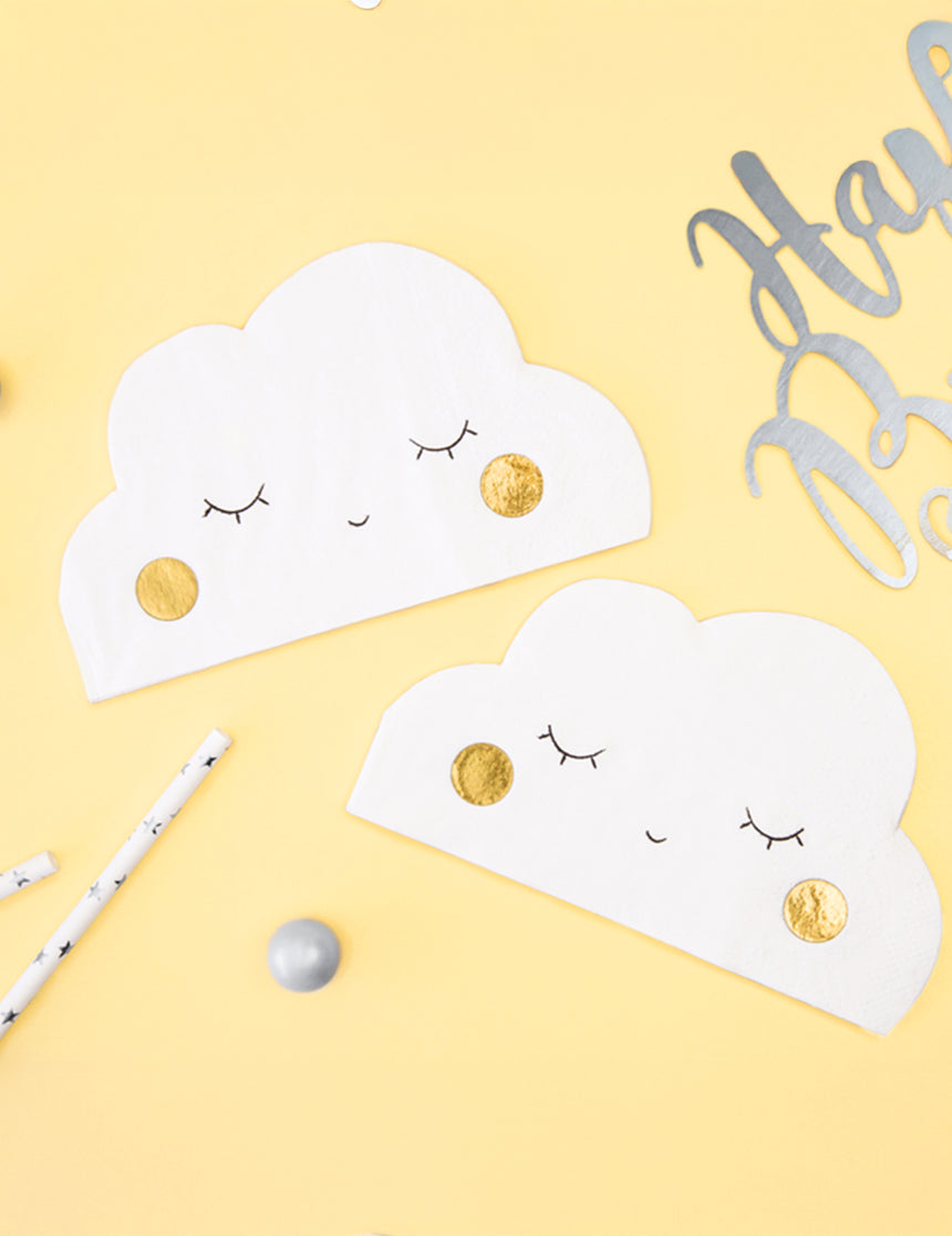 20 serviettes en papier en forme de nuage blanc 32 x 19 cm yeux fermés