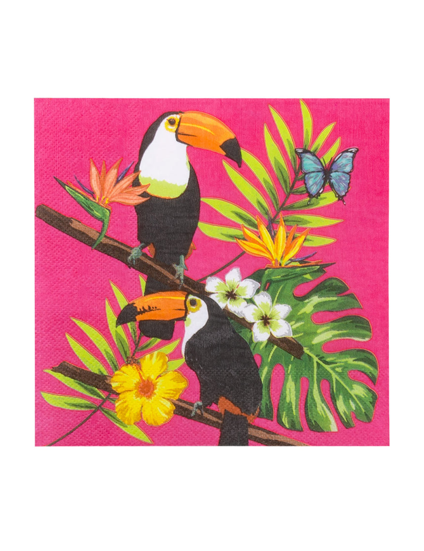 20 Serviettes en papier toucan fuchsia 33 x 33 cm