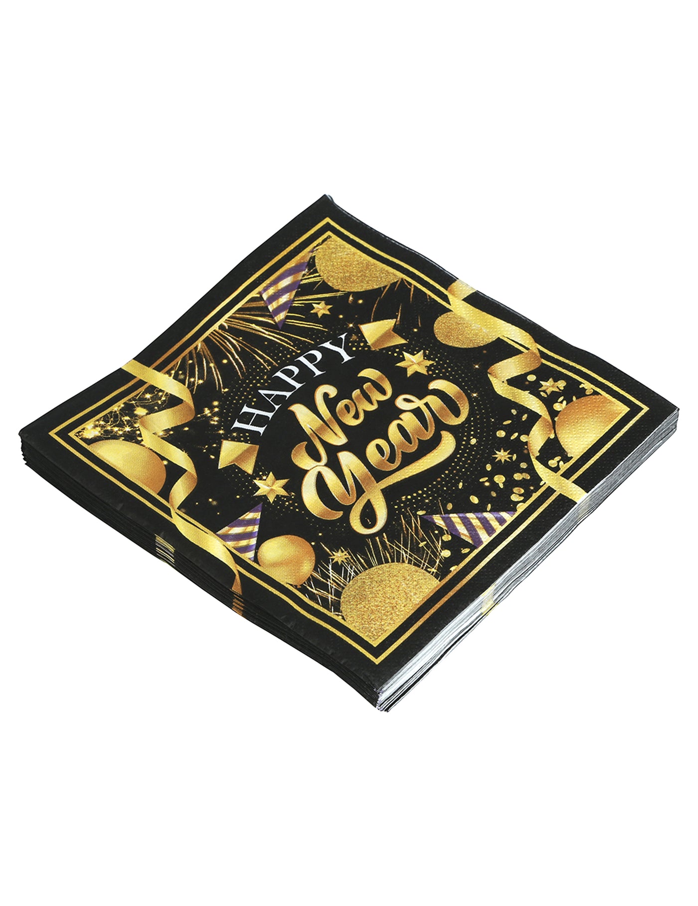 20 Serviettes en papier Happy new year noir et or 33 x 33 cm